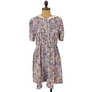 Love + Harmony Smocked Mini Dress Size M Button Up Floral Blue Multi NWT B30